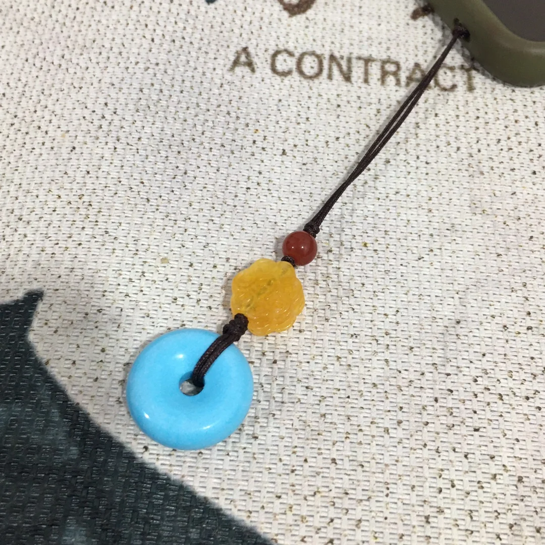 

Hot Selling Natural Hand-carve Turquoise pingan buckle phone chain Necklace Pendant Fashion Jewelry Men Women Luck Gifts