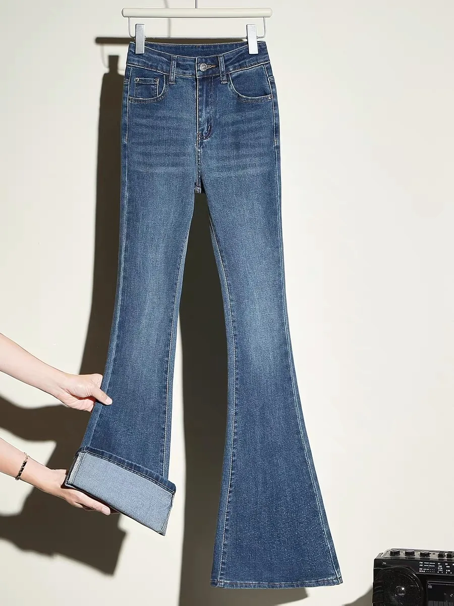 

High Waist Bell Bottom Jeans Women's Thin Style Spring Summer Slim Fit Bootcut Pants Retro American Wash Denim Casual Trousers