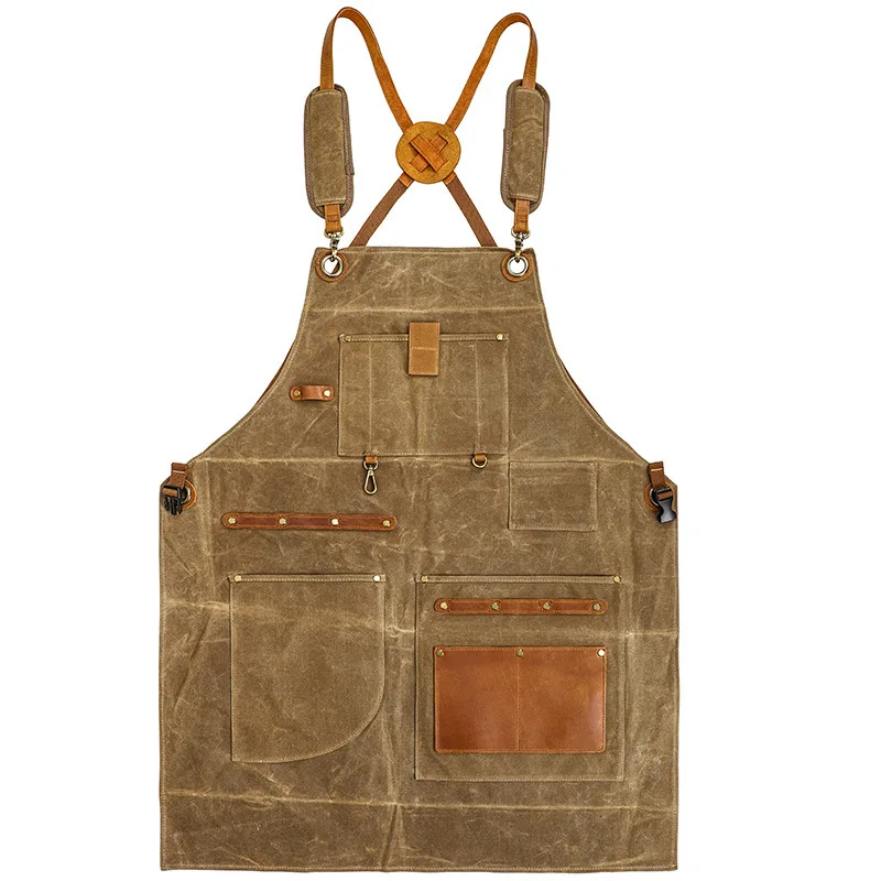 Thickened Canvas Waterproof Woodworking Machinist Antifouling Barista Kitchen Restaurant Repairman Pocket Carpenter Long Apron