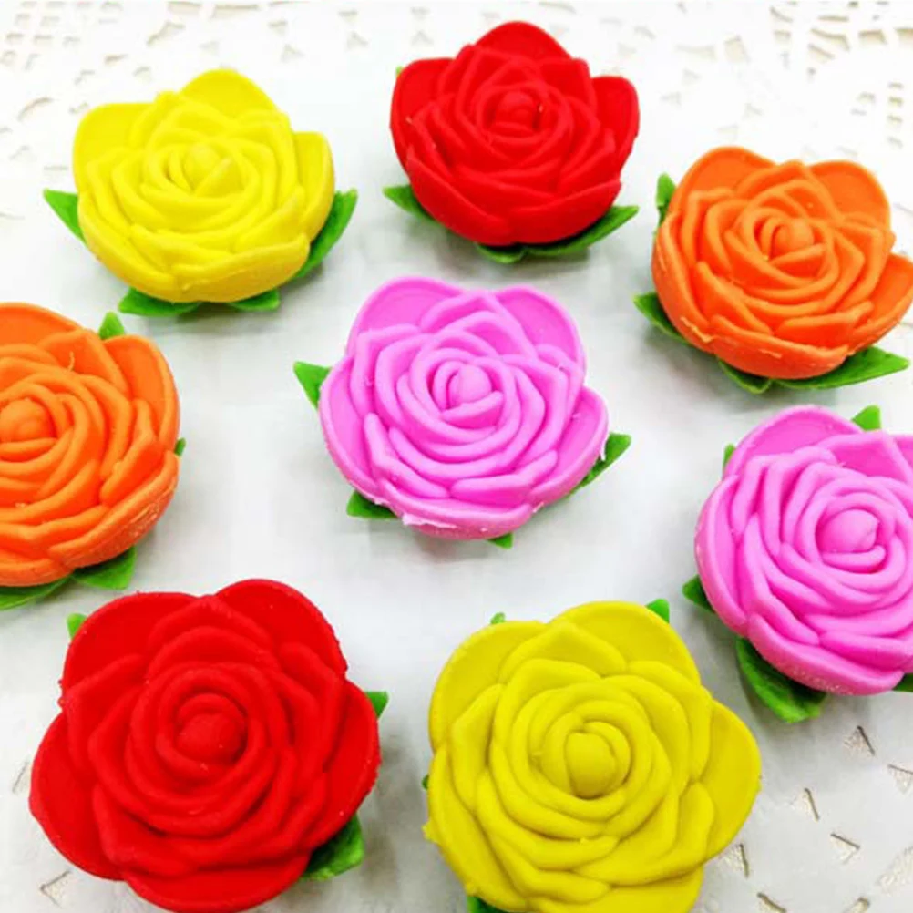 16PCS 로즈 지우개 크리 에이 티브 연필 지우개 소프트 안전 크리 에이 티브 편지지 학교 용품 미니 학생 사용