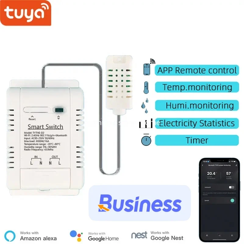 WiFi TH-16 Switch Tuya Wireless Control with Power Consumption Monitoring Temperature and Humidity Thermostat Alexa Compatible