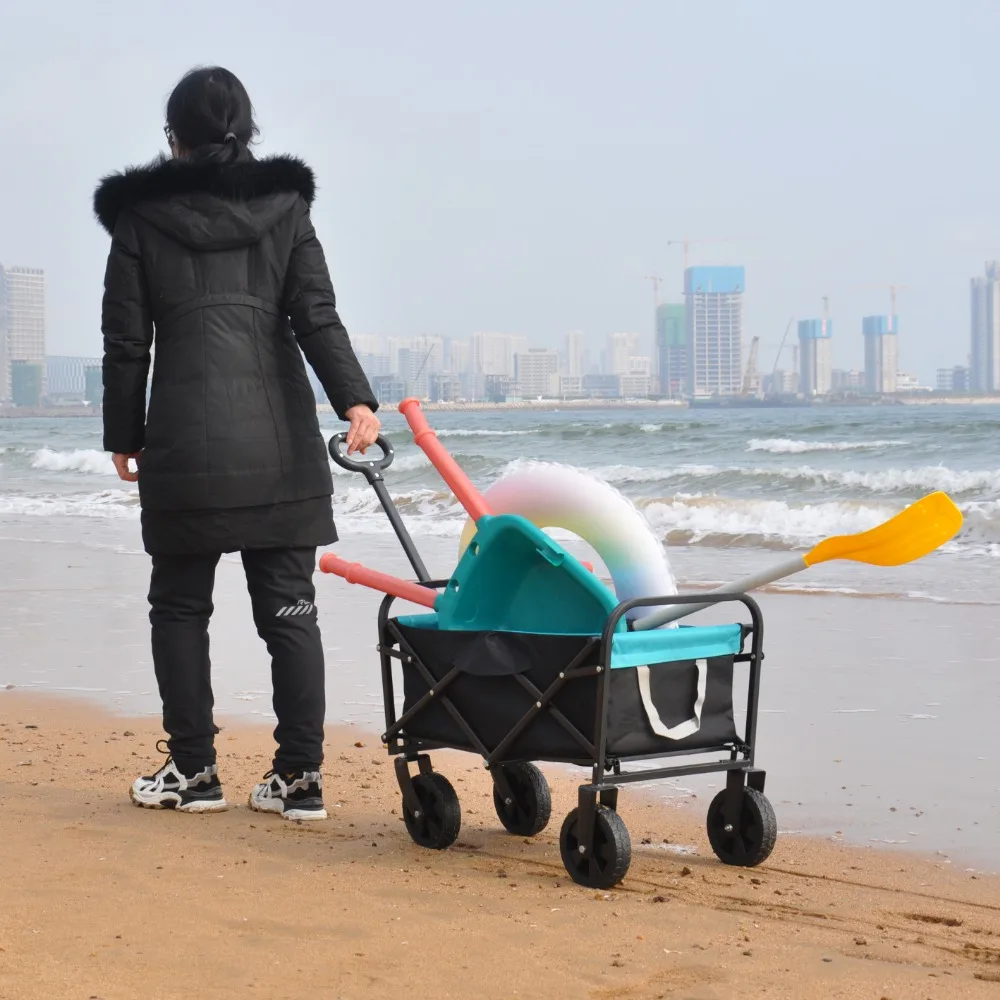 

Portable Shopping Cart,Mini Folding Wagon Garden Shopping Beach Cart (black+blue),Portable Shopping Cart,