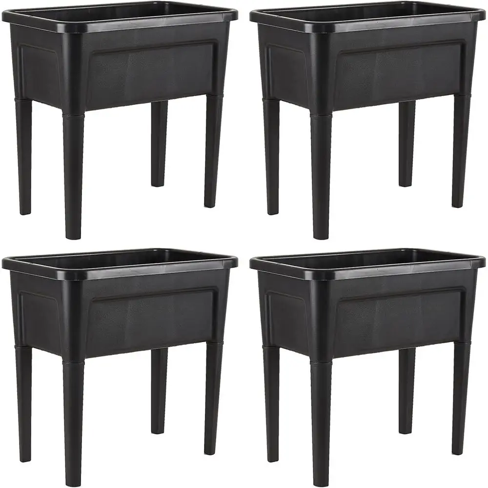 

4-Piece Plastic Elevated Garden Beds, 16 Gallon Capacity, Ideal for Flowers, Veggies, and Herbs