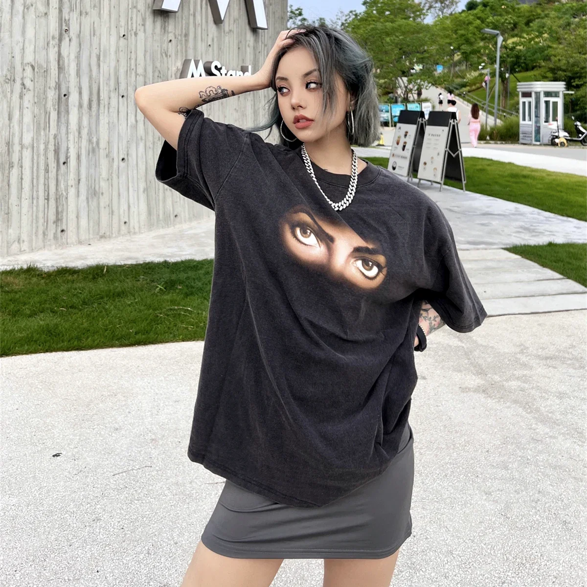 Frog drift Streetwear Vintage Retro Michael Jackson eyes Graphics Oversized Loose T shirt Tee Tosp For Men Unisex Clothing