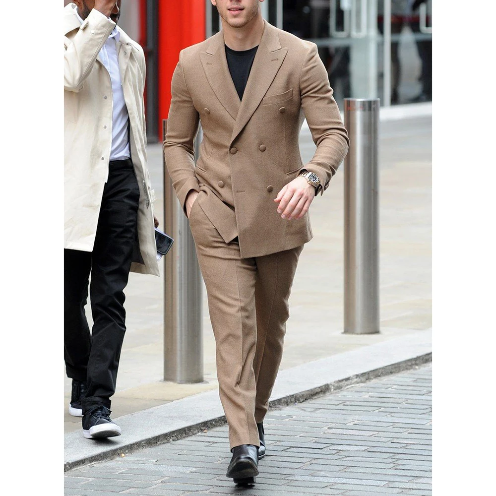 

Fashion Double Breasted Peak Lapel Men Suits 2 pieces Set (Jacket+Pants) Wedding Evening Party Daliy Casual Male Clothing