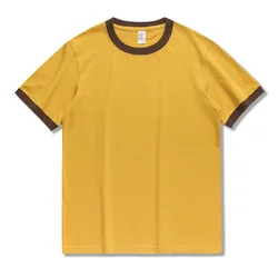 270gsm National Trend Heavyweight Retro Cotton Contrasting Color Versatile T-shirt Summer Couple Wear Round Neck Tees Men's Tops