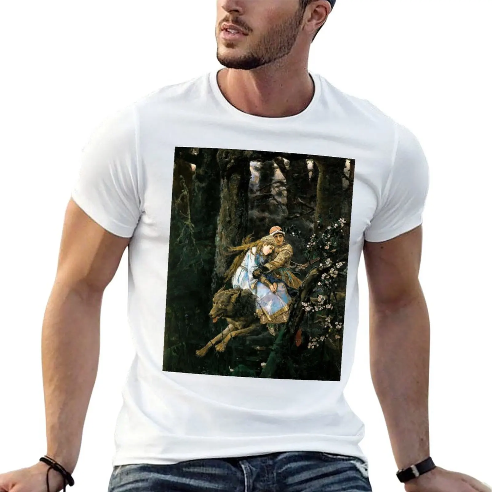 Ivan Tsarevich riding the Gray Wolf - Viktor Vasnetsov T-Shirt Casual Holiday Short Sleeve Tee