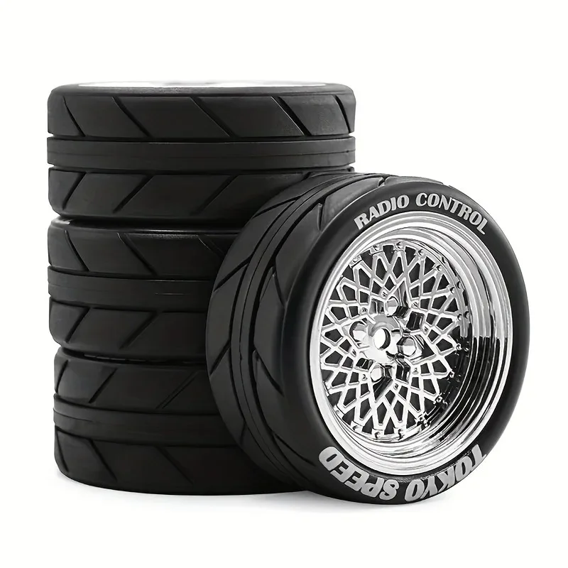 XILEZQF 4Pcs 64mm RC Rally Drift Tires Wheel Hubs For Tamiya FW06 TT01 TT02 XV01 1/10 RC On Road Car Upgrade Replacement Parts 5