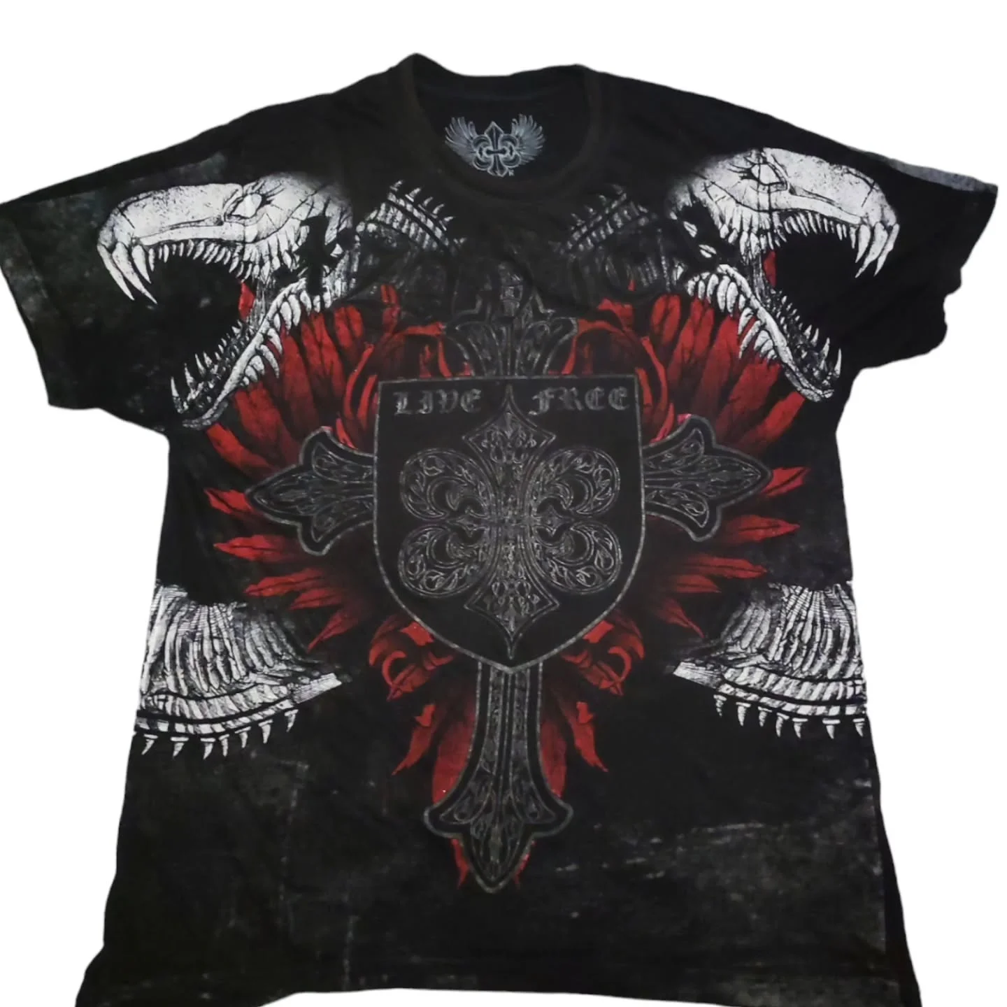 2000s Xzavire Dinosaur Gothic T-shirt Cross Printing Men Women Short Sleeves Tee Unisex Steampunk Gothic Vintage Streetwear