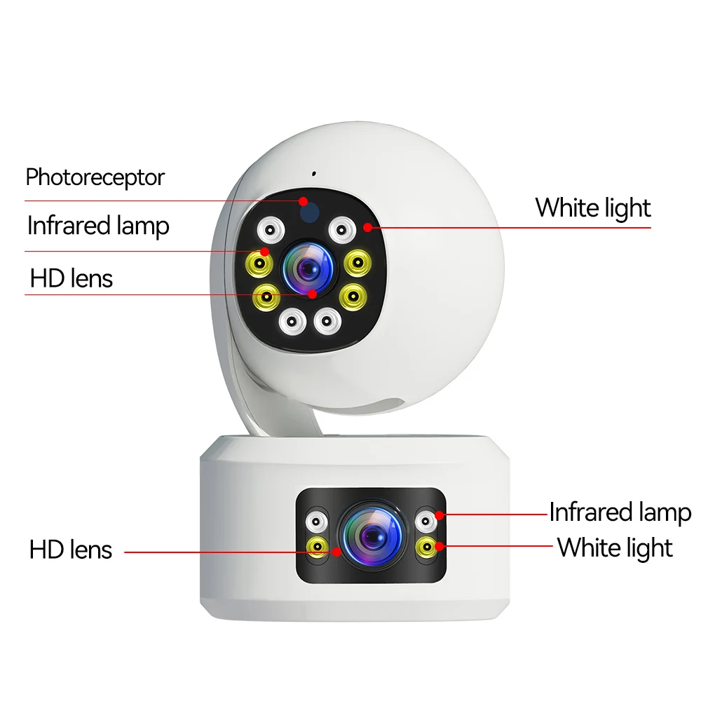 Difang-cámara de seguridad con WiFi para interiores, dispositivo de vigilancia con doble lente de 4MP, detección de movimiento, PTZ de 360 °, para mascotas, bebés y ancianos