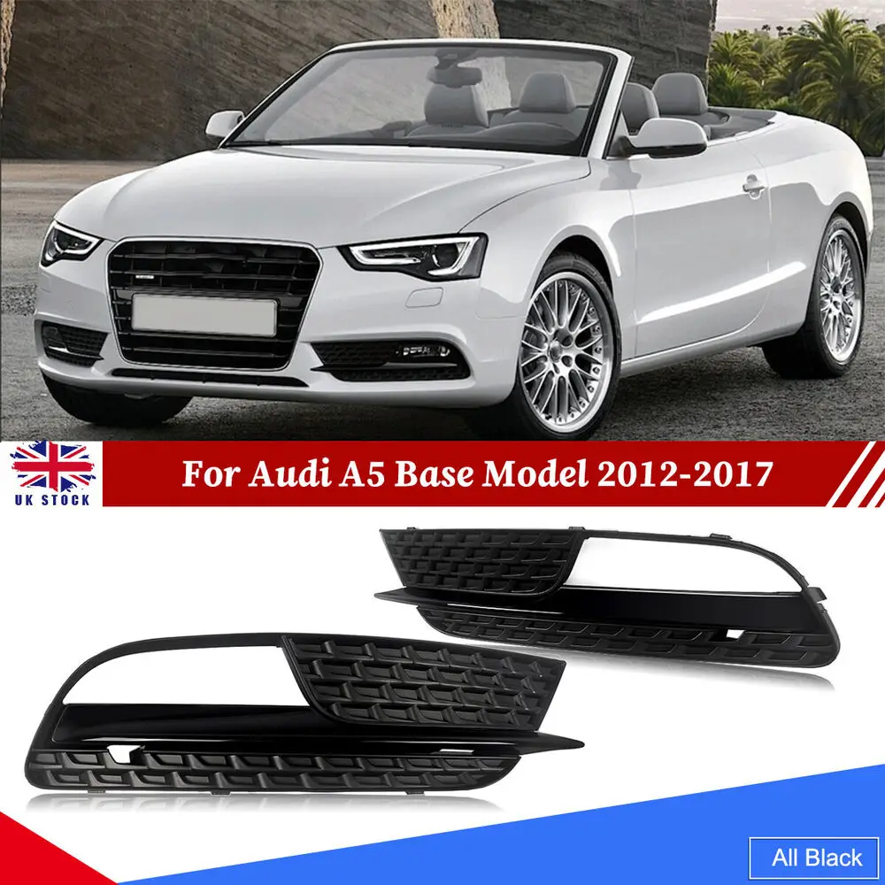 For 2012-2017 Audi A5 Base Model Front Bumper Fog Light Grille Cover All Black