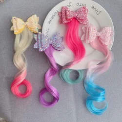 Bows Headbands Princess Hair Bands Ties Girls Colorful Wigs Unicorn Ponytail Hair Clips Headwear Braid Kids Gift Accessories