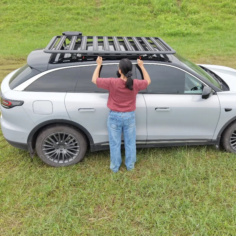 Stylish Heavy Duty Aluminum Alloy Sliding Roof Platform Integrated Ladder Outdoor Leisure Upgrade Roof Rack 200KG TCAL