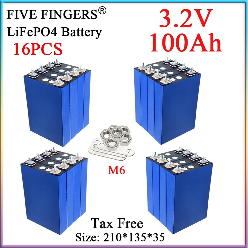 

16PCS New Original 3.2V 100Ah Lifepo4 Battery 3C Discharge DIY 12V 24V E-car RV Sightseeing Bus Inverter Home Solar Power Tool