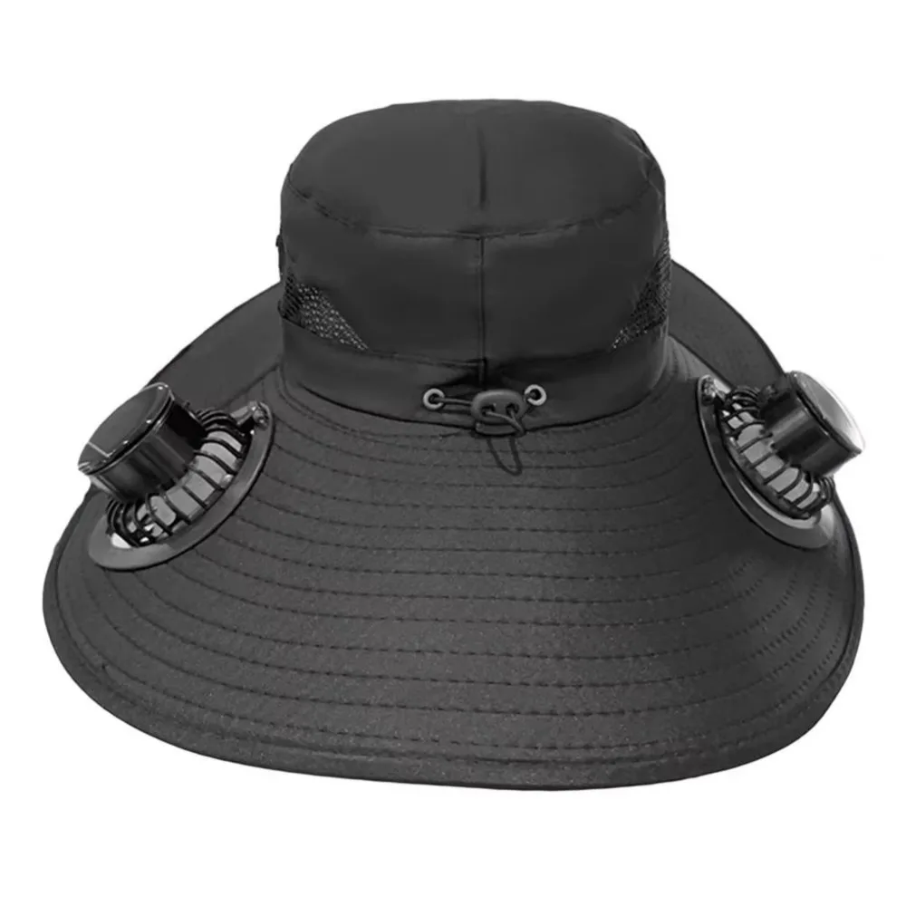 

Convenient Removable Solar Fan Hat Breathable Dual Fan Fishing Bucket Hat UV Protection 3 Speeds Adjustable Visor Cap Camping