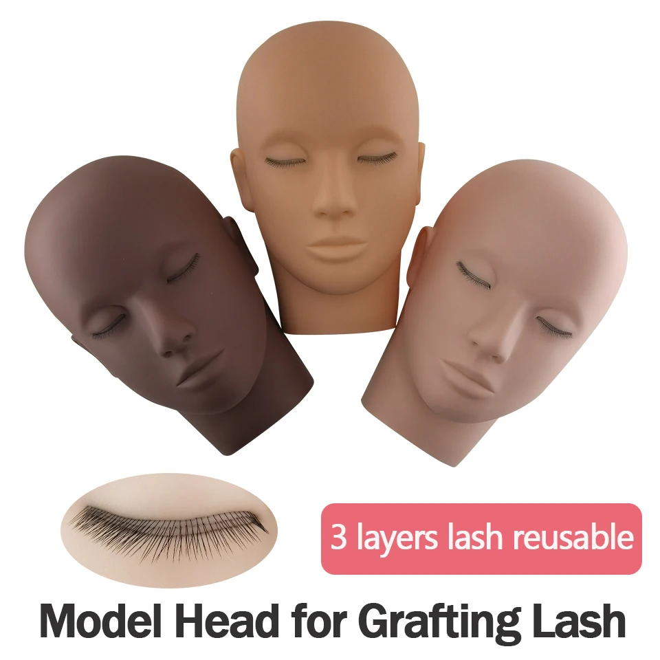 

3 Layers Eyelashes Mannequin Head Doll Face Practice Gafted False Lash Model Head Makeup Training Tools for Eyelash Extensions