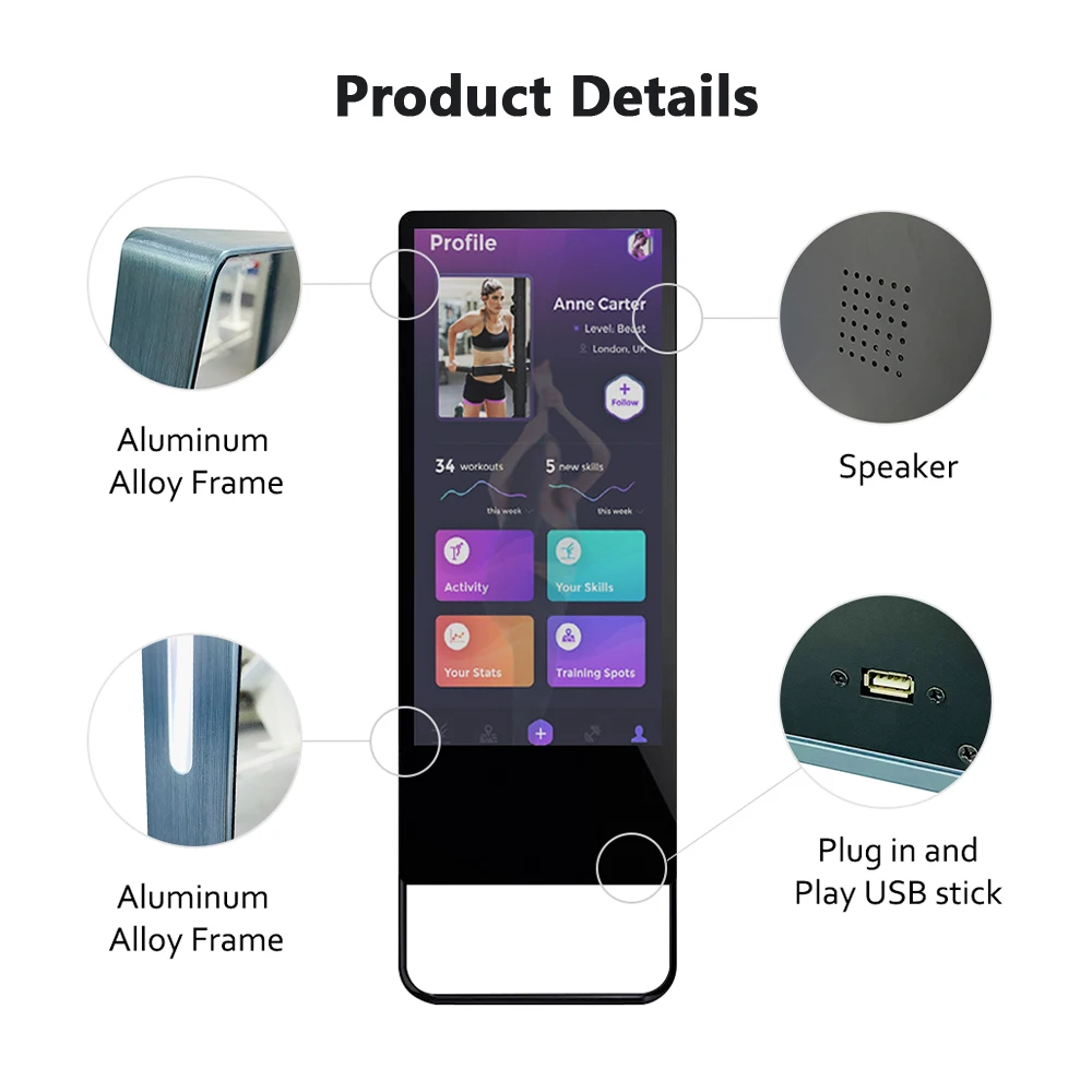 WJW DZ LW Advanced 43 Inch Smart Mirror Lcd Panel Interactive Magic Glass Mirror for Fitness Machine Gym Yoga LCD Screen Digital