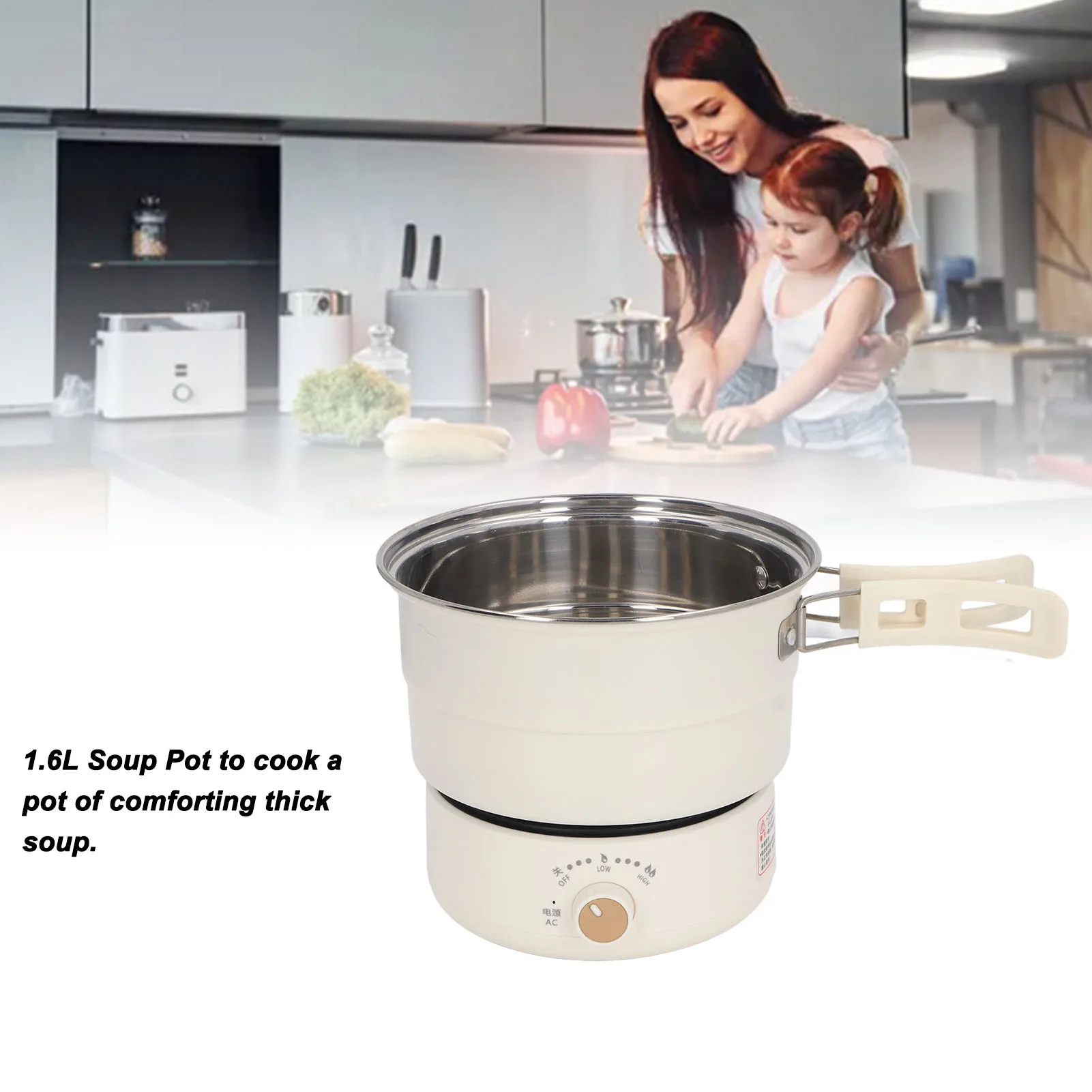 Fogão elétrico portátil 500W 1.6L com alça dobrável Panela quente para acampamento dormitório destacável multifuncional fogão Ramen