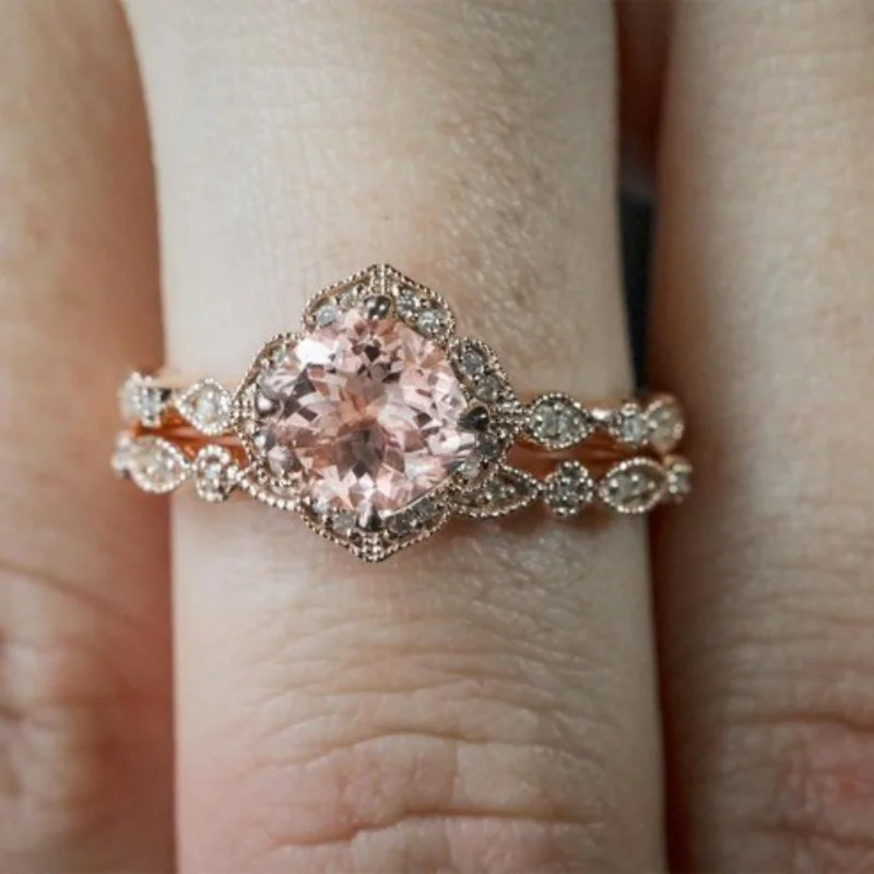 AAA Zircon Stone Micro Paved Bridal Ring Sets Romantic Rose Gold Color Engagement Rings Wholesale Lots&Bulk Midi Rings