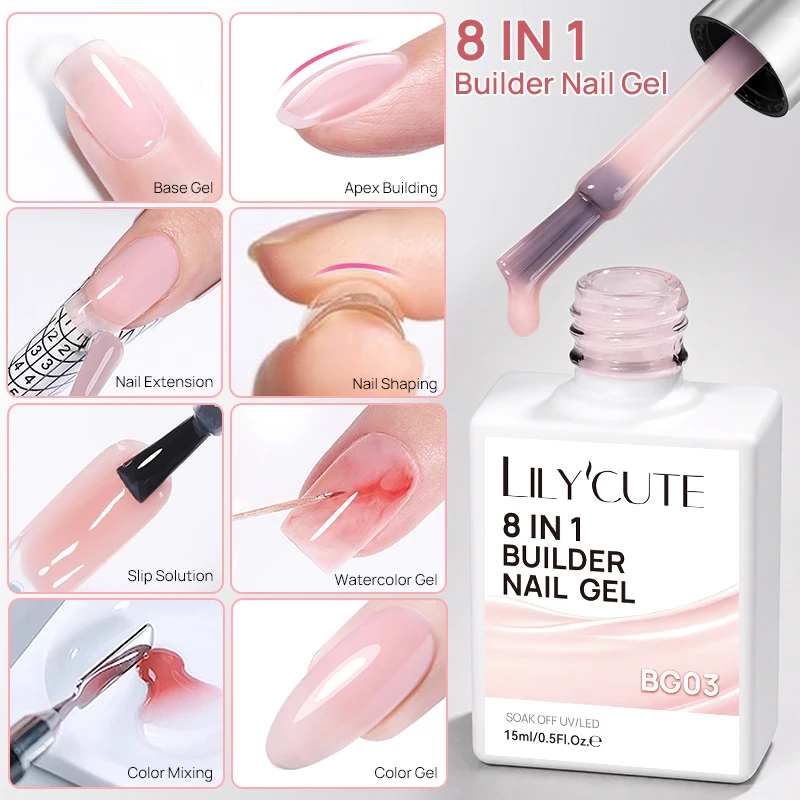 LILYCUTE 6PCS 15ml 8 in 1 Building Nail Gel Extension Base Gel Nail Shaping Watercolor Mixing Slip Solution Multi-functional Gel