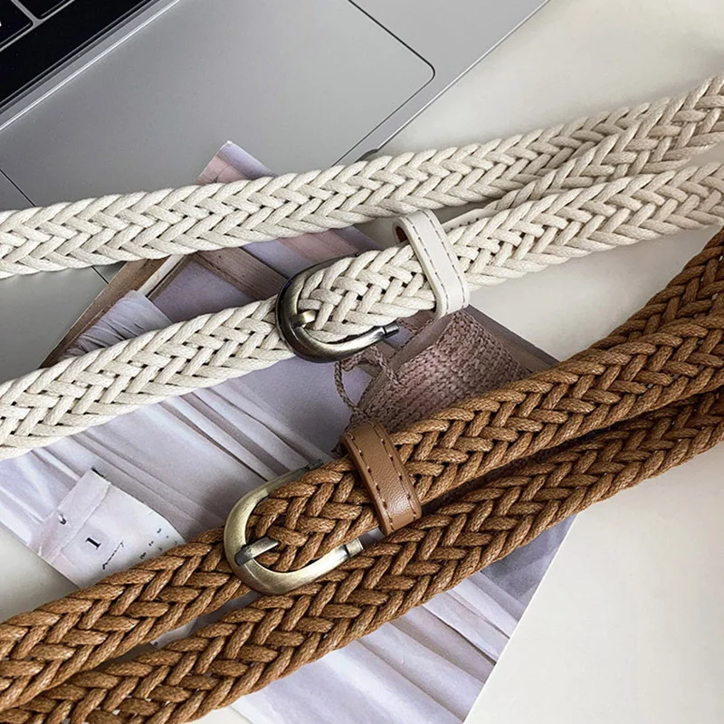 1.7x110cm Fashion Woven Thin Belt Vintage Jeans Dress Accessories Simple Pin Buckle Waistband for Women Cinturones Para Mujer - view 2