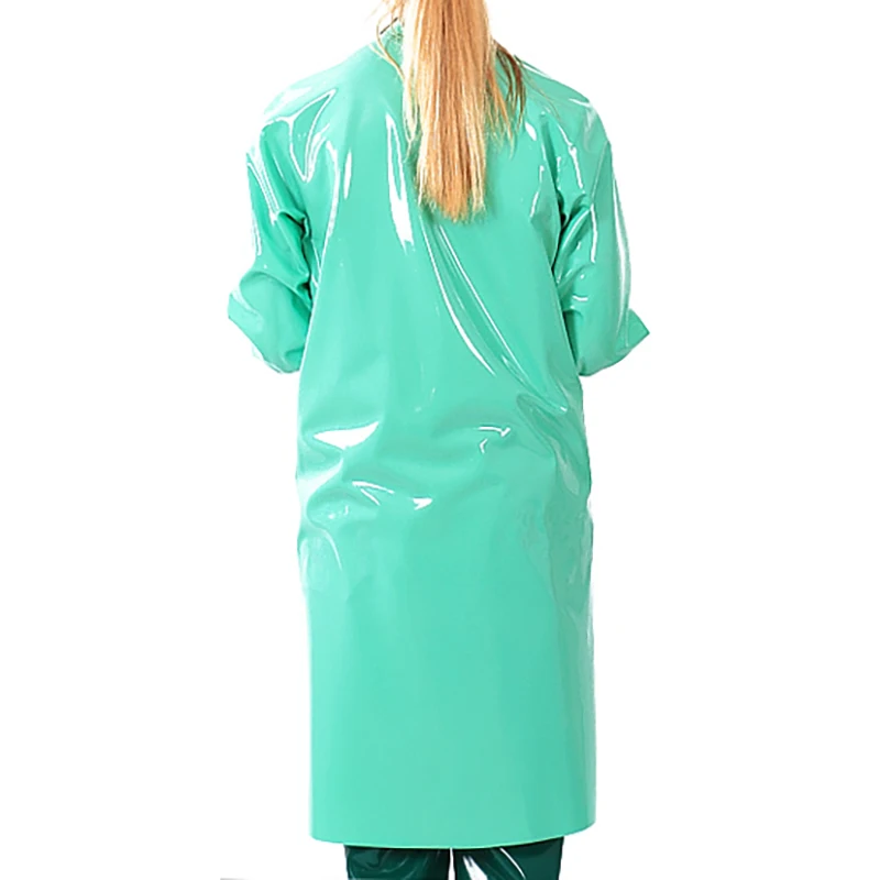 Jade Green Sexy Latex Uniform With Pockets Front Buttons Rubber Coat Robe Jackets YF-0413