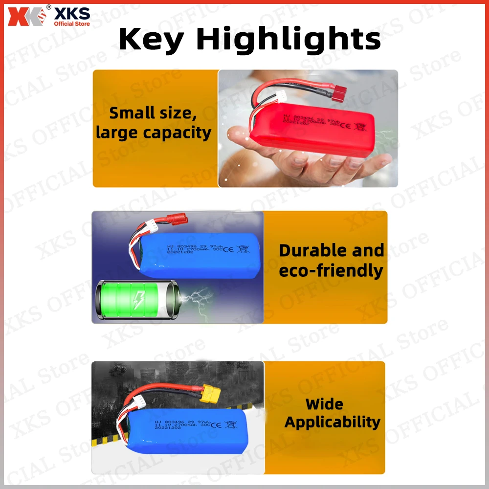 Akumulator LiPo XKS 11.1V 2700mAh 30C 3S - do łodzi bezszczotkowych i szybkich samochodów RC |   Akumulator do zabawek RC
