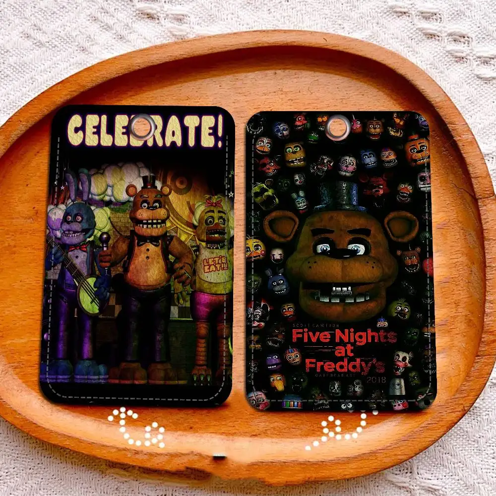F-FNAF F-Five-N-Nights A-At F-Freddys مستطيل حافظة بطاقات الهوية المفاتيح الوصول حافظة للبطاقات مفتاح العلامة حلقة حامل بطاقة جلدية حلقة رئيسية #4