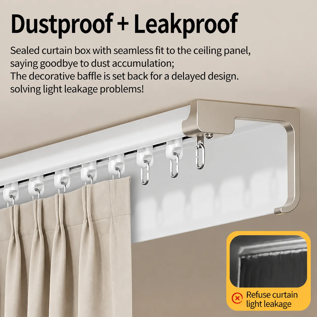 Modern Integrated Curtain Box Track Lightproof Aluminum Curtain Baffle Rail System Mute Single Double Tracks for Bedroom Living
