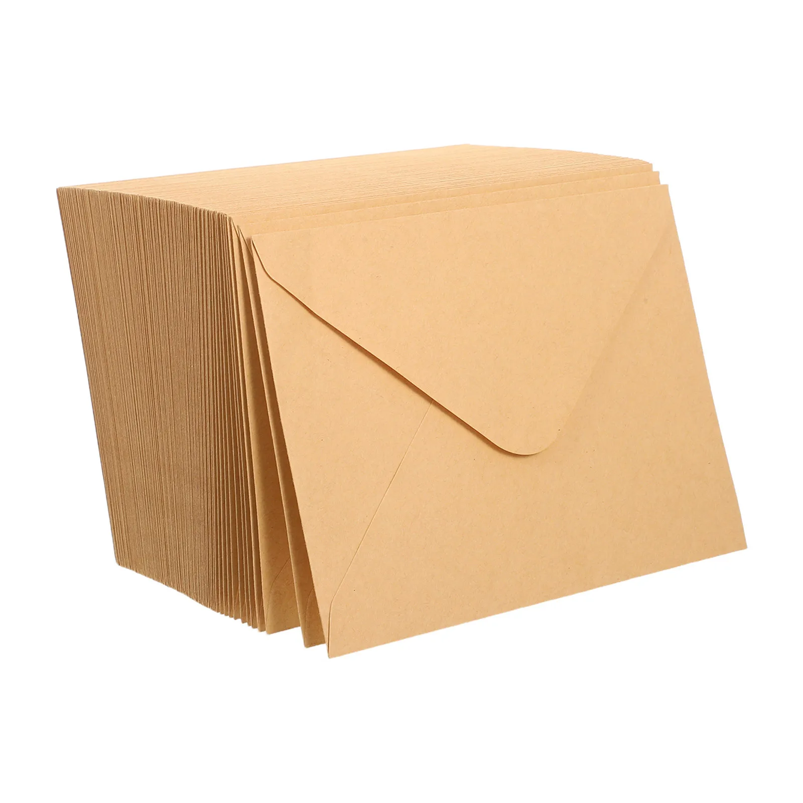 

100Pcs Brown Kraft Paper V-Flap Envelopes Classic Design for Invitations Greeting Cards Wedding Birthday Office Use