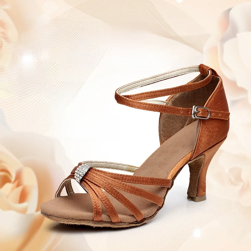 ladies-adult-high-heel-latin-dance-shoes-satin-surface-thin-heel-anti-slip-glitter-brown-7-cm-standard-dance-shoes