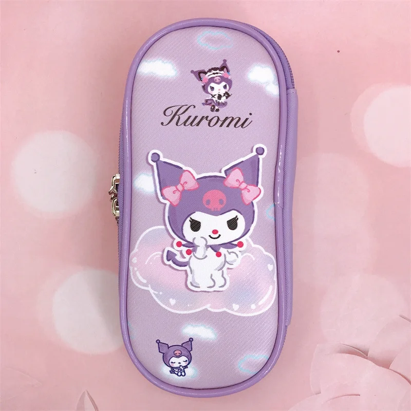 Sanrio Kuromi PU Pencil Bag Hello Kitty Cinnamoroll Pochacco Zipper Cute Stationery Box for School Students Pen Case Card Holder