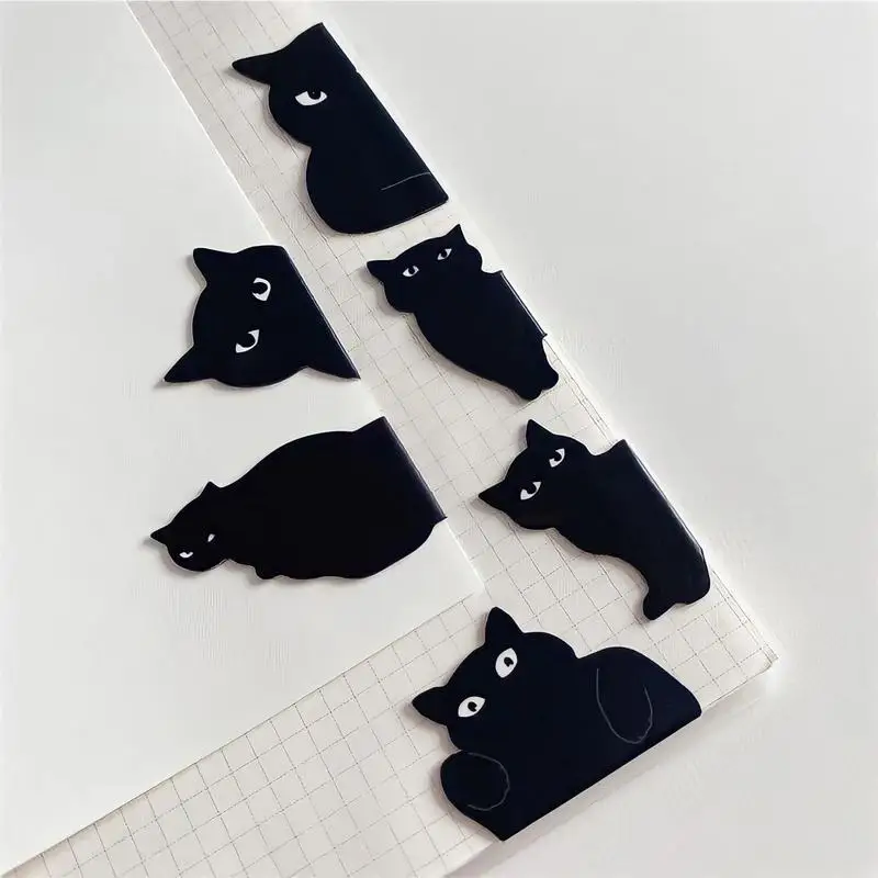 6pcs Black Cat Bookmark for Books Cute Cartoon Magnetic Page Clips Book Marker Unique Reading Gift Creative