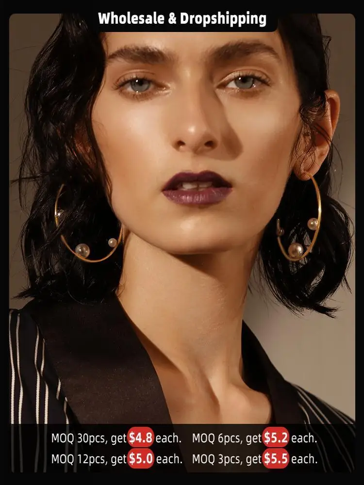 Enfashion Jewelry Geometric Pearl Line Hoop Earrings Gold color Stainless Steel Circle Earrings For Women Earings EEF1014