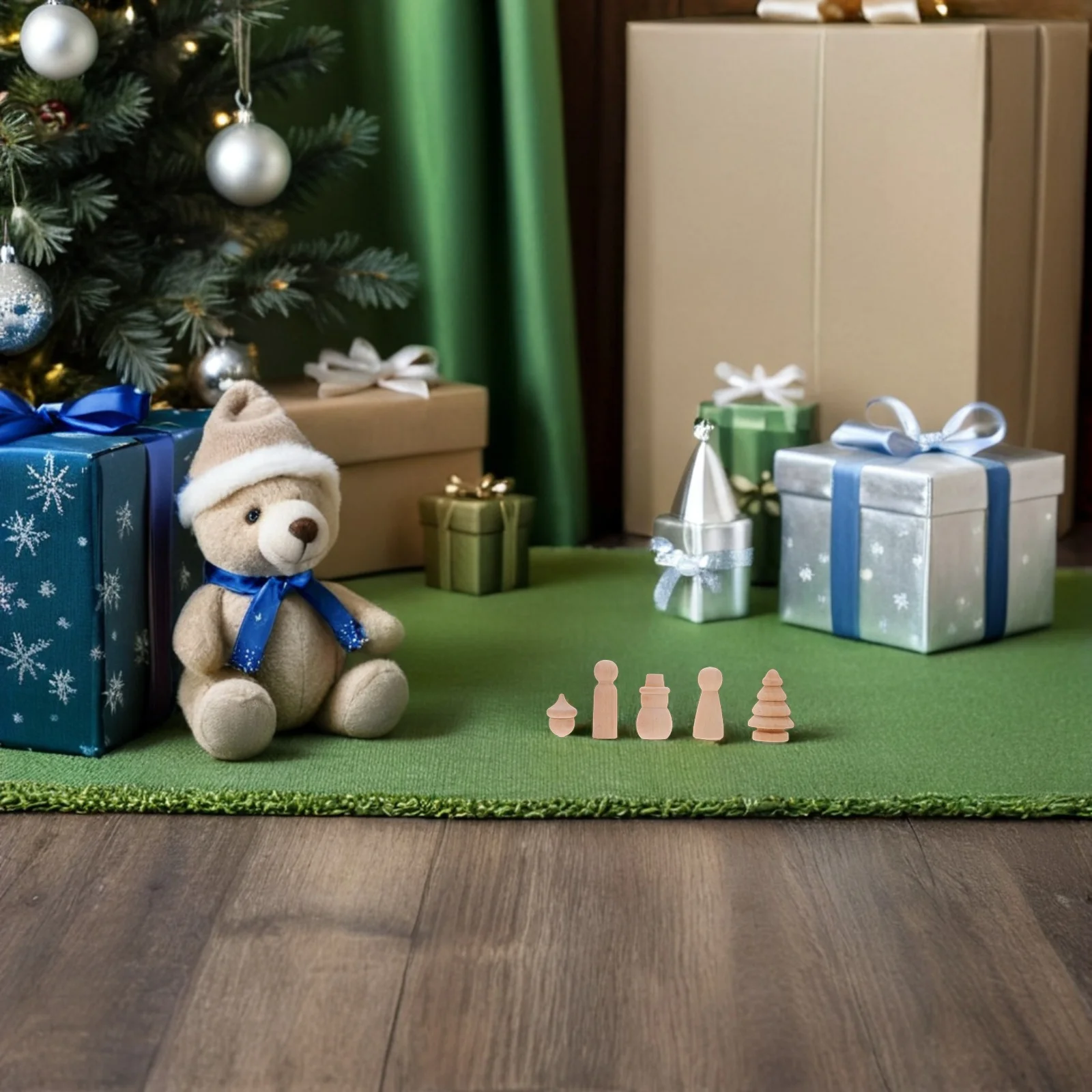 Piquets de noël en bois naturel inachevé, 30 pièces, figurines artisanales, bonhomme de neige, arbre, pomme de pin, formes pour bricolage, décorations de vacances