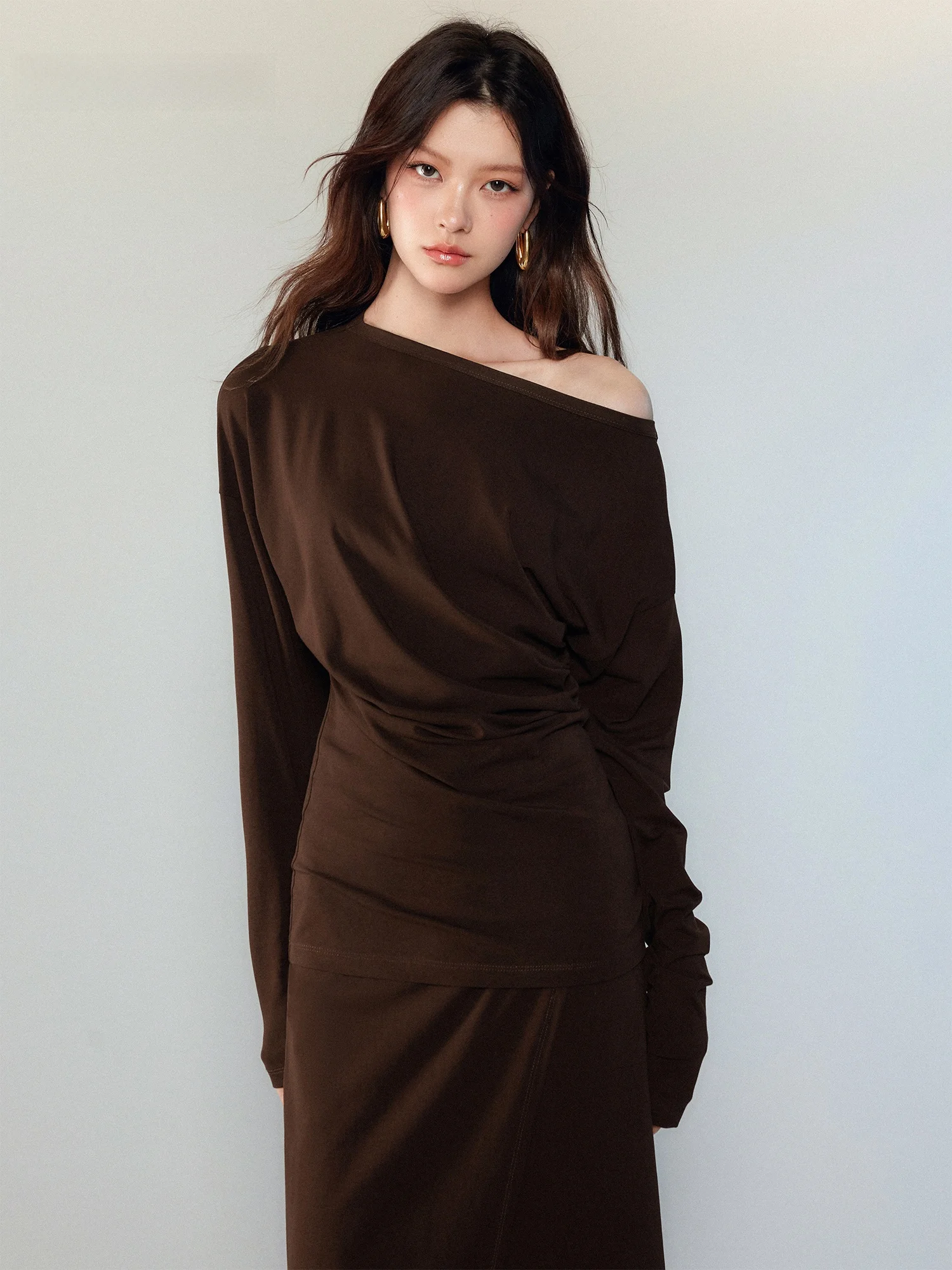 

Annachic American Retro Coffee T-Shirt Skirt Set Women's Casual Fashionable Spring Two-Piece Suit Cotton Polyester Blend