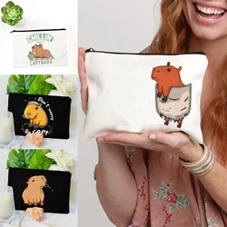 capybara pattern Women Makeup Bag Toiletry Storage Pouch Purse Teacher Gift White Cosmetic Case Female Beauty Organizer