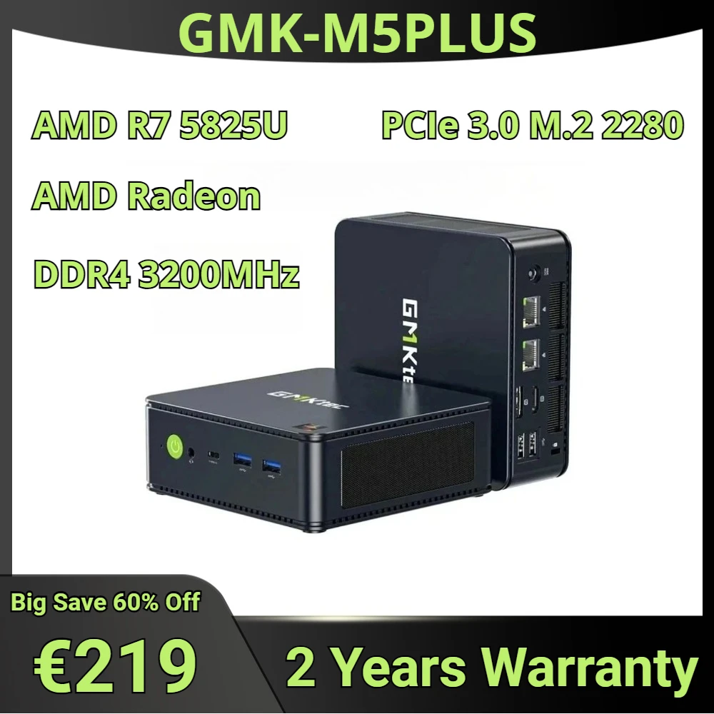كمبيوتر صغير GMKtec M5 Plus Ryzen 7 5825U Win11 Pro Dual DDR4 NVMe M.2 SSD WiFi6E BT5.2 كمبيوتر ألعاب مكتبي ثلاثي العرض