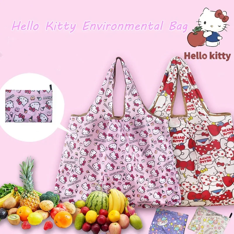 Cartoon HelloKitty Portable Foldable Handbag Waterproof Shopping Bag Large Medium Reusable Environmentally Friendly Shopping Bag