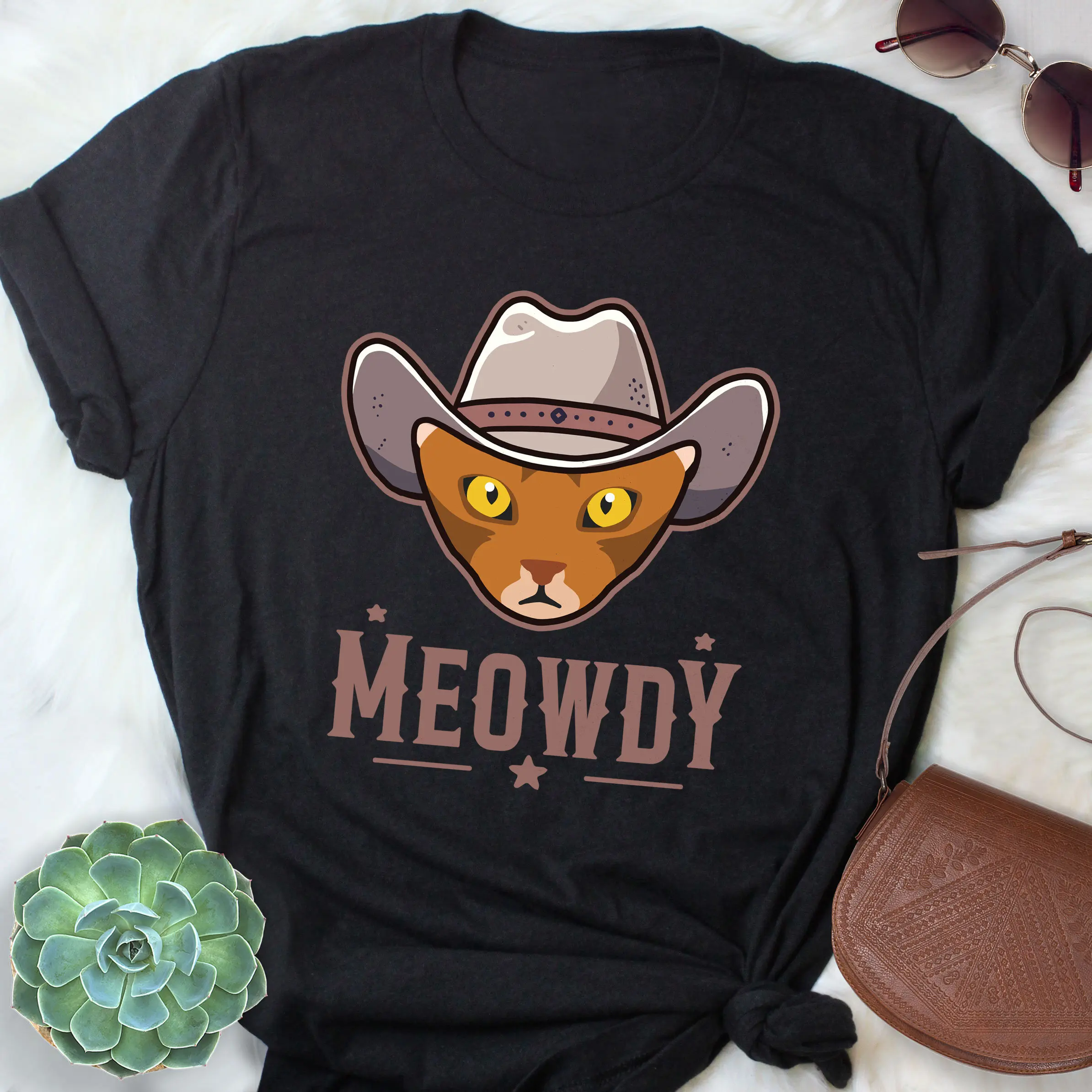 Abyssinian Cat Meowdy T Shirt Funny Cowboy Lover Cute Howdy Pet Mom Dad Western Texas Yeehaw Meme