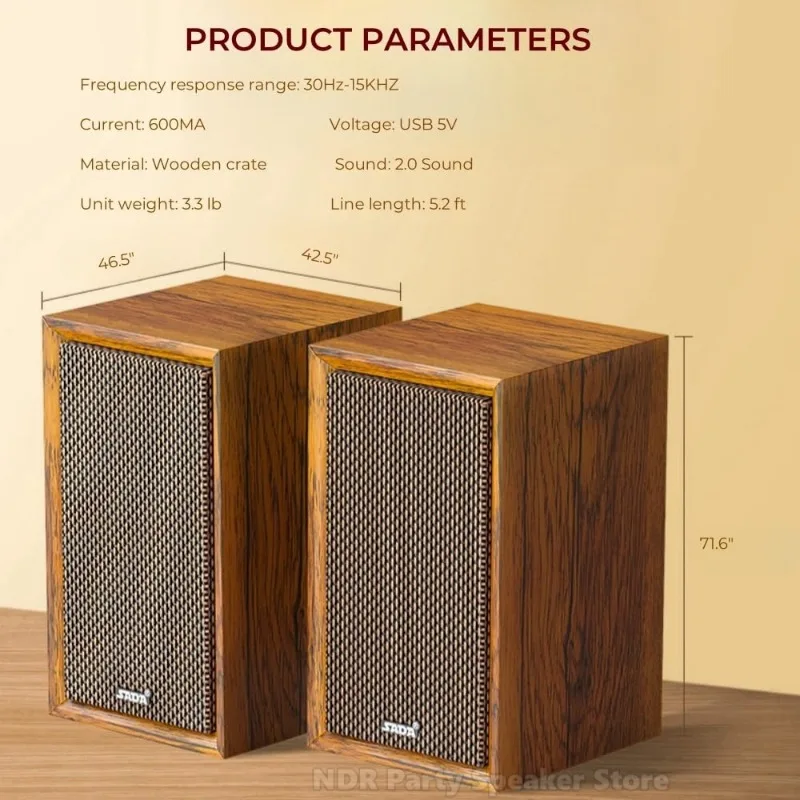 Multimedia Bluetooth Speaker Subwoofer Wooden Desktop High-quality Audio Small Retro High-power for Computer Home Theater System