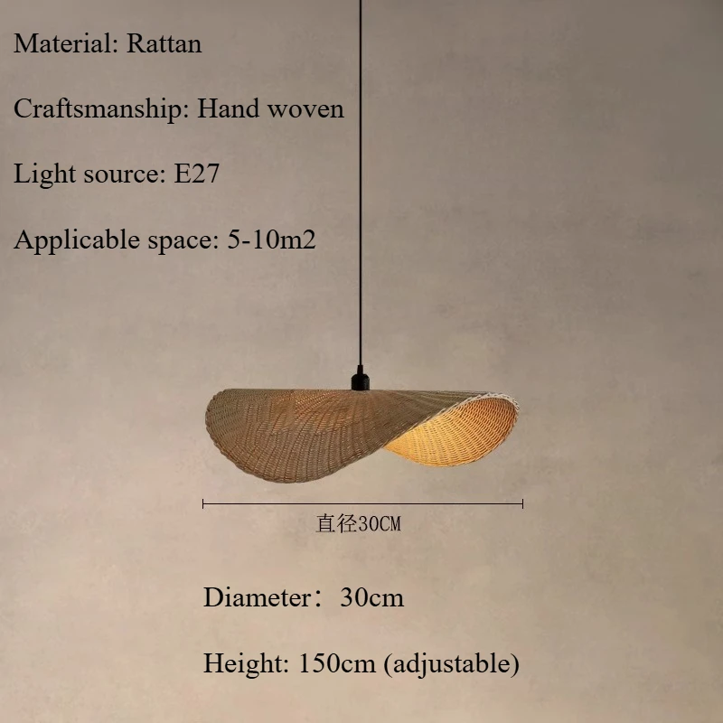 Rotan strohoed hanglamp Japanse vintage lamp voor slaapkamer woonkamer eetkamer keuken Wabi Sabi hotel rustieke lamp
