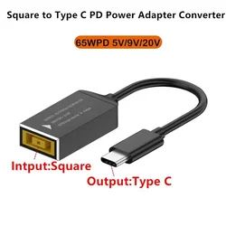 65W USB C Fast Charging Cable Lenovo Laptop Charger DC Jack Square Plug To Type-C PD Adapter Converter for Phone Tablet Notebook