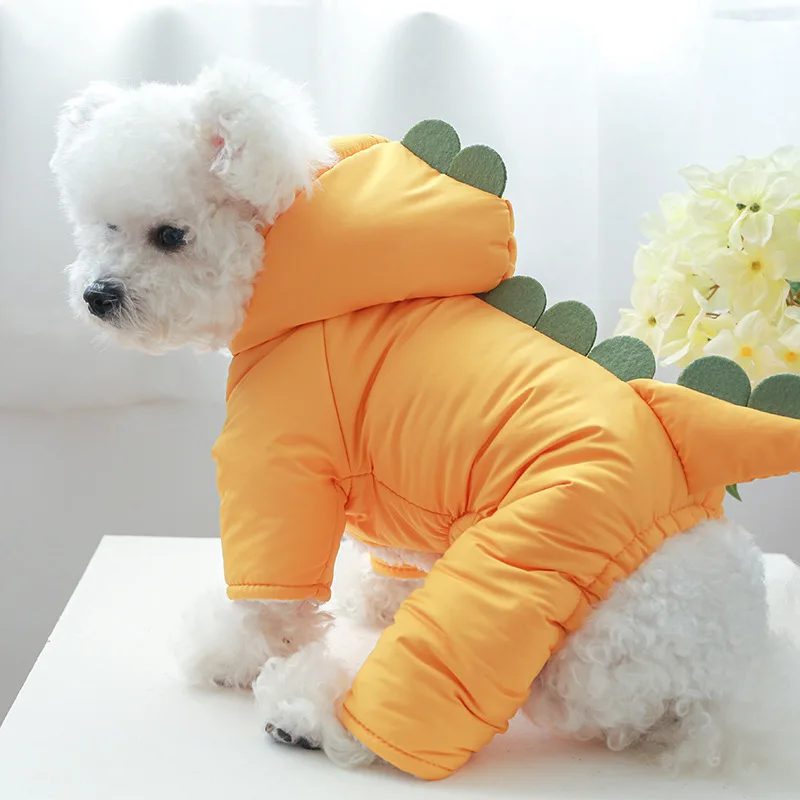 Pet Cotton Jacket Winter Thicken Four Legged Clothes Dog Candy Color Dinosaur Cotton Coat Small and Medium-sized Pet Clothing