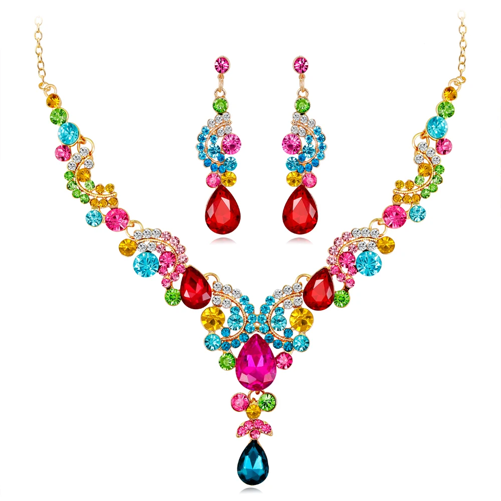 New hot selling bridal necklace earrings stylish high-end wedding party jewelry two-piece set
