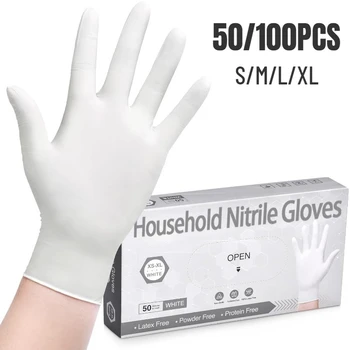 일회용 흰색 니트릴 장갑, 가정용 청소, 주방 설거지, 헤어 염색 문신, 내구성 방수, 먼지 방지 