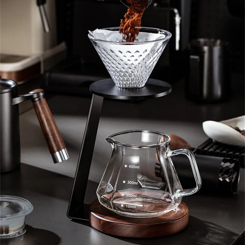 Soporte Metálico para Cafetera de Goteo con Base de Madera Sólida, Soporte Resistente para Cafetera de Goteo Manual en Forma de V, para Uso en el Hogar y Cafeterías