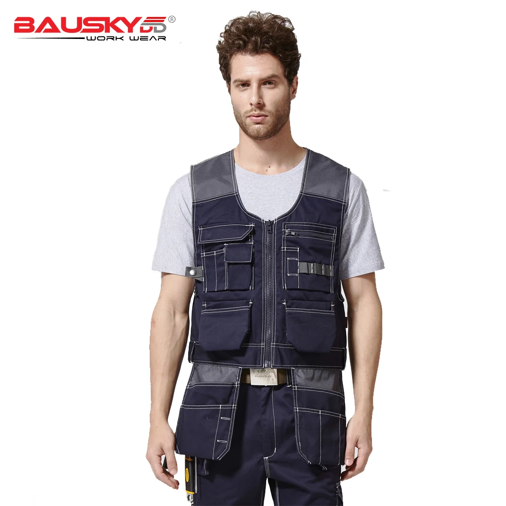 Bauskydd Mens work vest carpener mechanic waistcoat work wear Dark blue working vest  