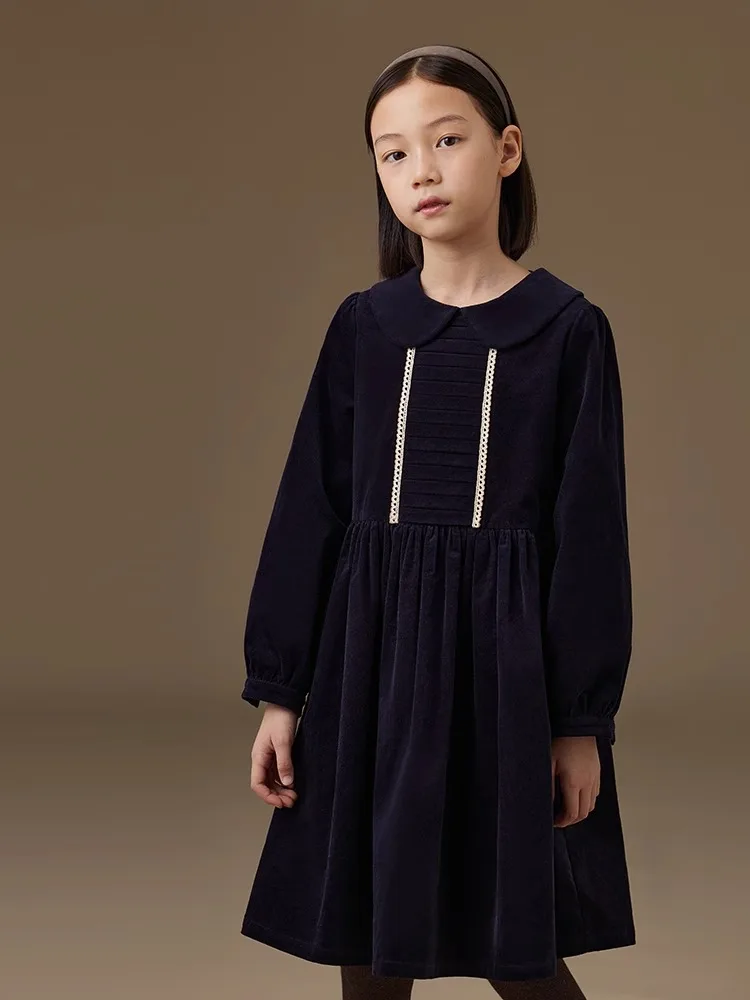 

2024 Autumn/Winter Childern Dress New Girls Crew Neck Casual A-Line Swing Dress for School Party 4-13 Years Old Pretty Dress