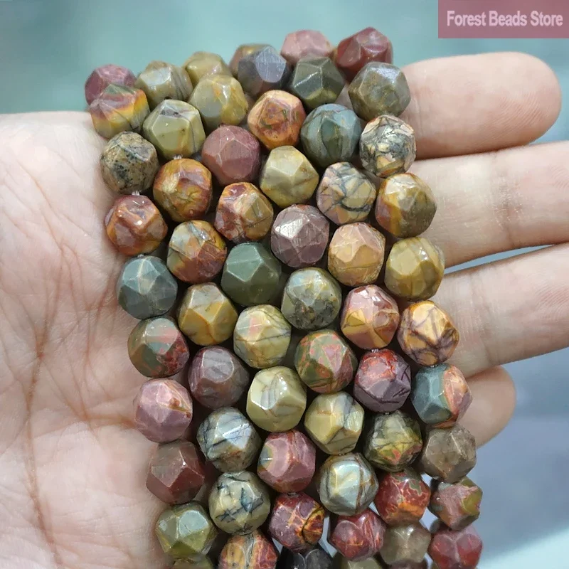 Natural Stone Beads Faceted Picasso Jaspers Spacers Beads DIY Bracelet Necklace Charms for Jewelry Making 14